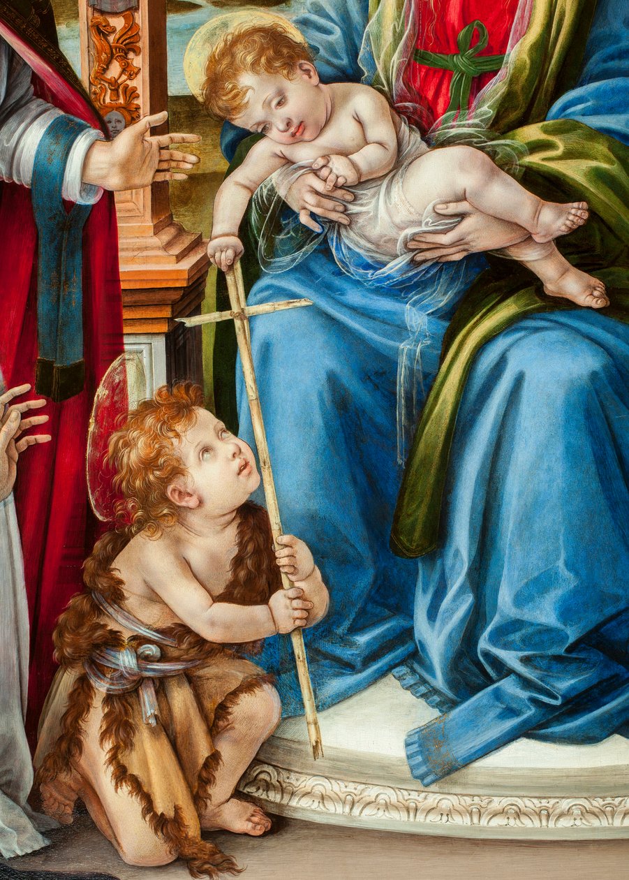 Neitsyt lapsen kanssa ja pyhä Johannes Kastaja, pyhä Martin ja pyhä Katariina Aleksandrialainen) Yksityiskohta Nerlin alttaritaulusta (tempera paneelissa tekijältä Filippino Lippi