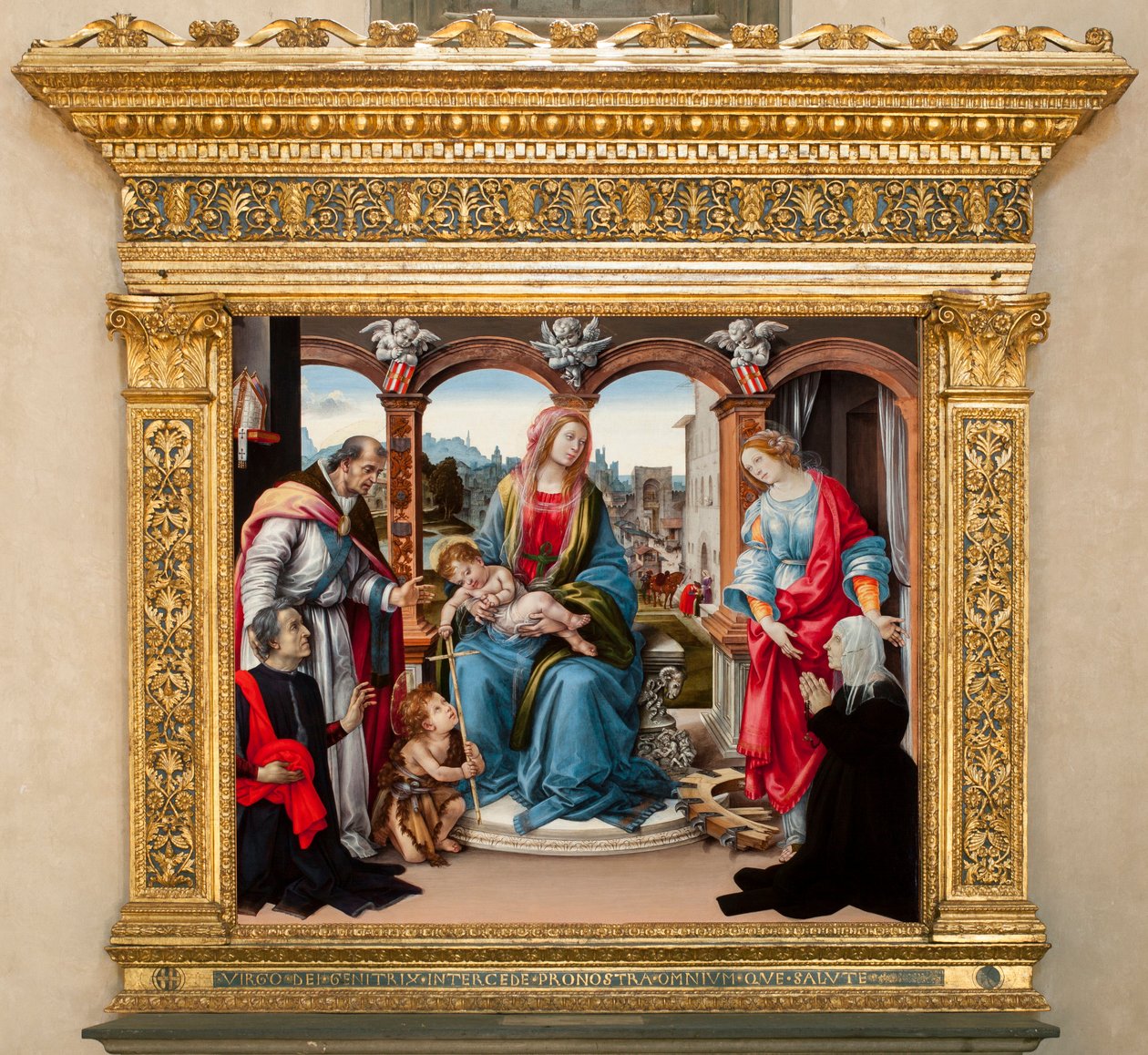 Neitsyt lapsen kanssa ja pyhä Johannes Kastaja, pyhä Martin ja pyhä Katariina Aleksandrialainen. Nerli alttaritaulu (tempera paneelissa tekijältä Filippino Lippi