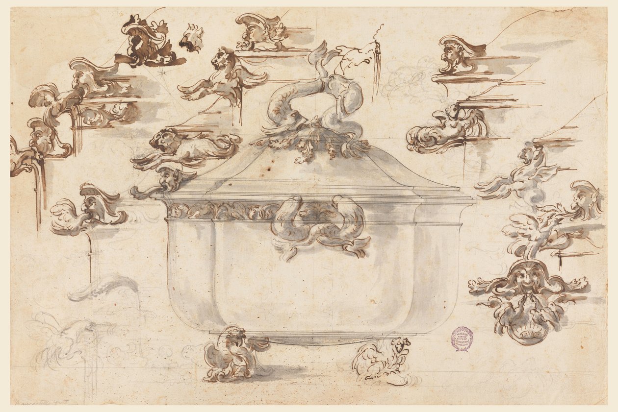 Piirustus, mallit Silver Tureenille, 1769 tekijältä Filippo Marchionni
