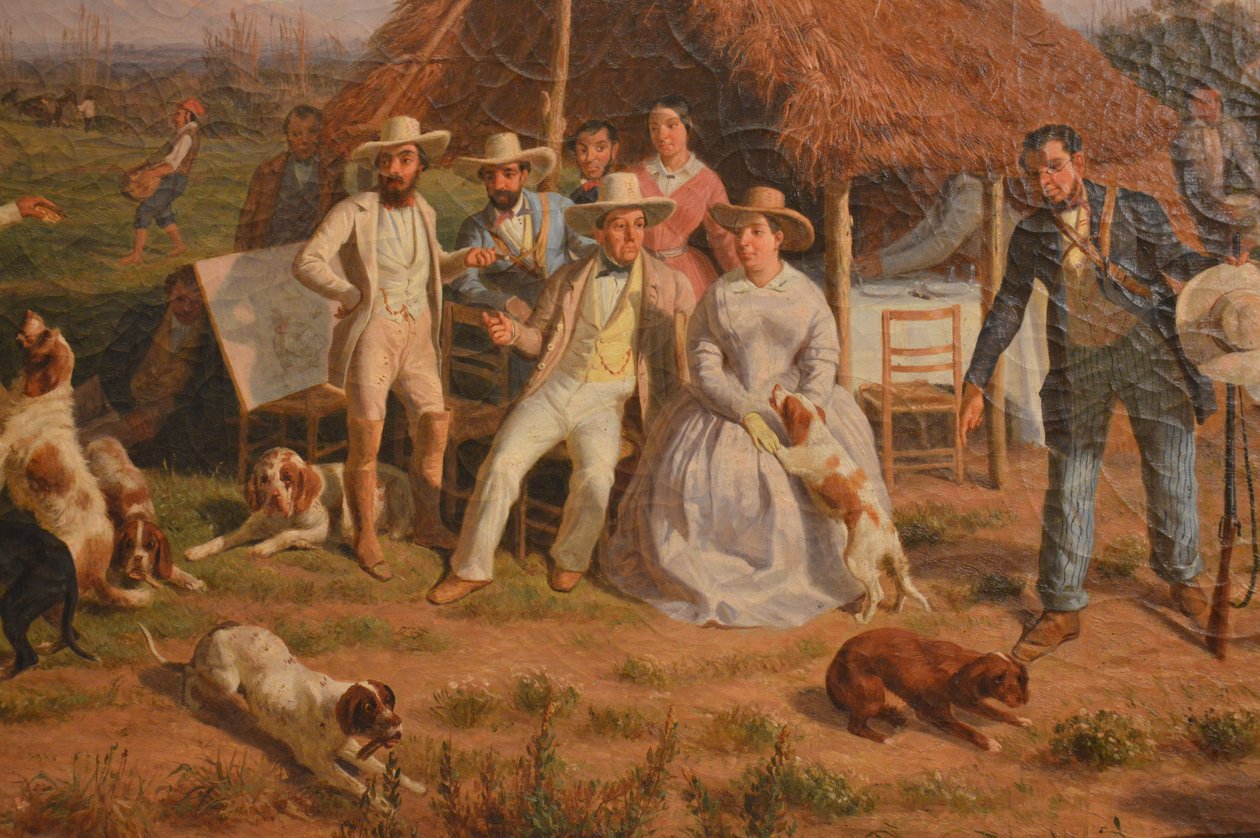 Yksityiskohta Filippo Palizzin maalauksesta "La Famiglia Reale di Napoli a Caccia" Galleria d