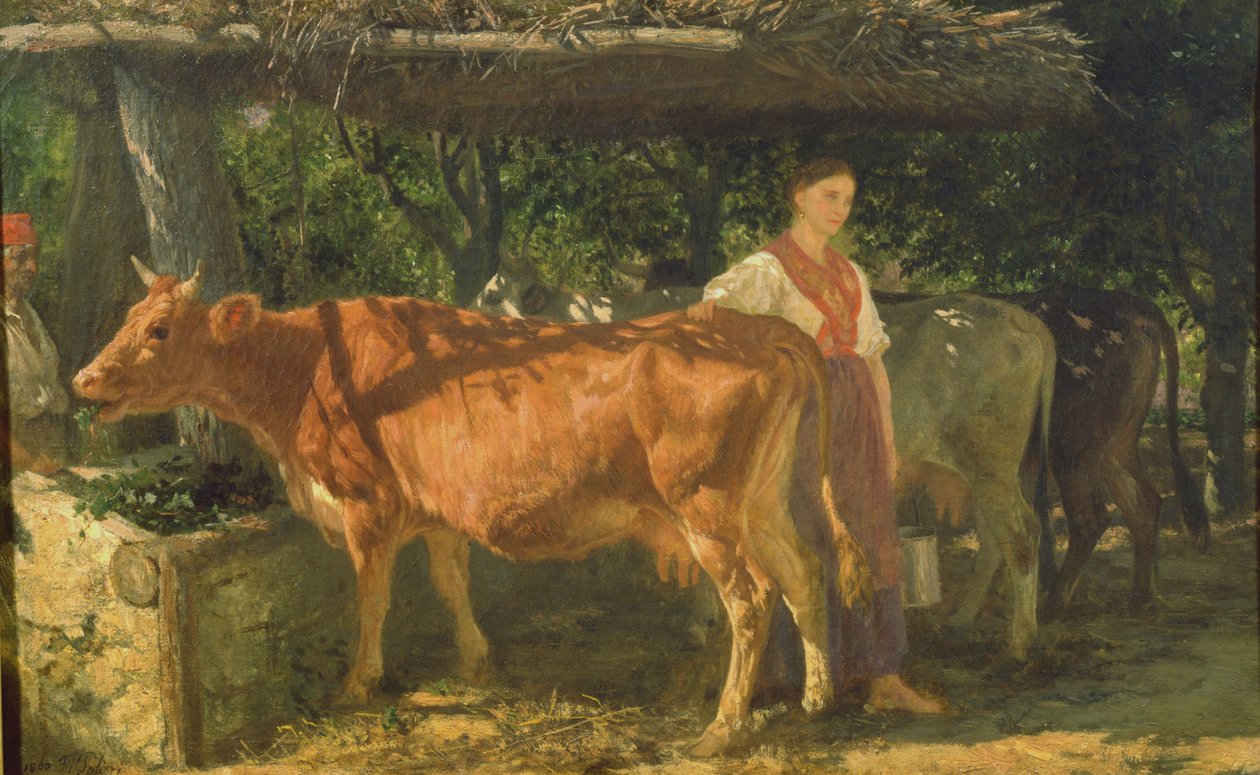 Kolmen lehmän ruokinta, 1860 tekijältä Filippo Palizzi