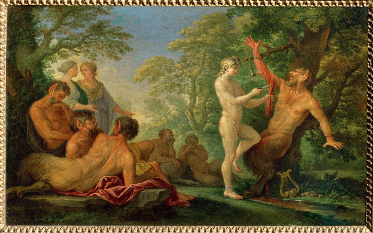 Le supplice de Marsyas - Marsyasin rangaistus, Kupari ... tekijältä Filippo (circle of) Lauri