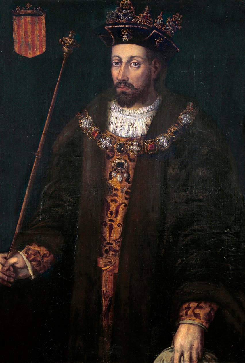Muotokuva Katalonian Alfonso (Alfonso) III:sta, Aragonian IV:stä, jota kutsutaan debonnaireksi (1299 - 1336), Aragonian ja Sardinian kuninkaasta (1327-1336) tekijältä Filippo Ariosto
