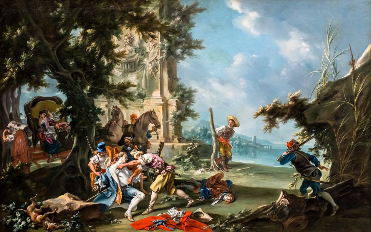 Ryöstäjien hyökkäys, noin 1735/40 (maalaus ) tekijältä Filippo Falciatore