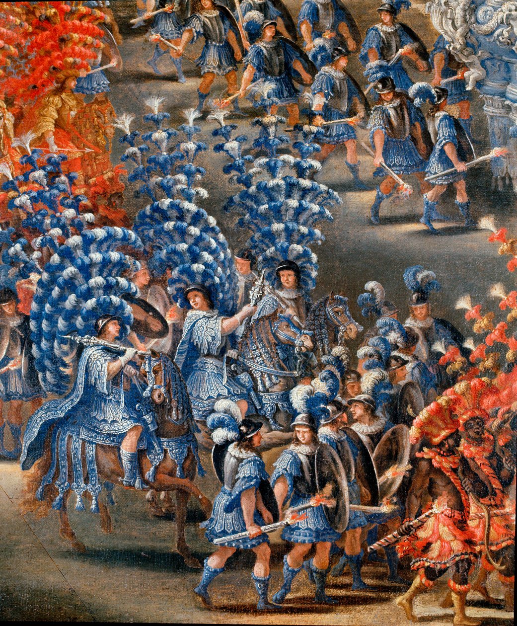 Juhla Palazzo Barberinissa Christine de Sueden (Ruotsin Kristiina) kunniaksi, 28.2.1656 Yksityiskohta. Filippo Laurin (1623-1694) ja Filippo Gagliardin (kuollut 1659) maalaus. 1600-luvun Rooma, Rooman museo tekijältä Filippo Lauri