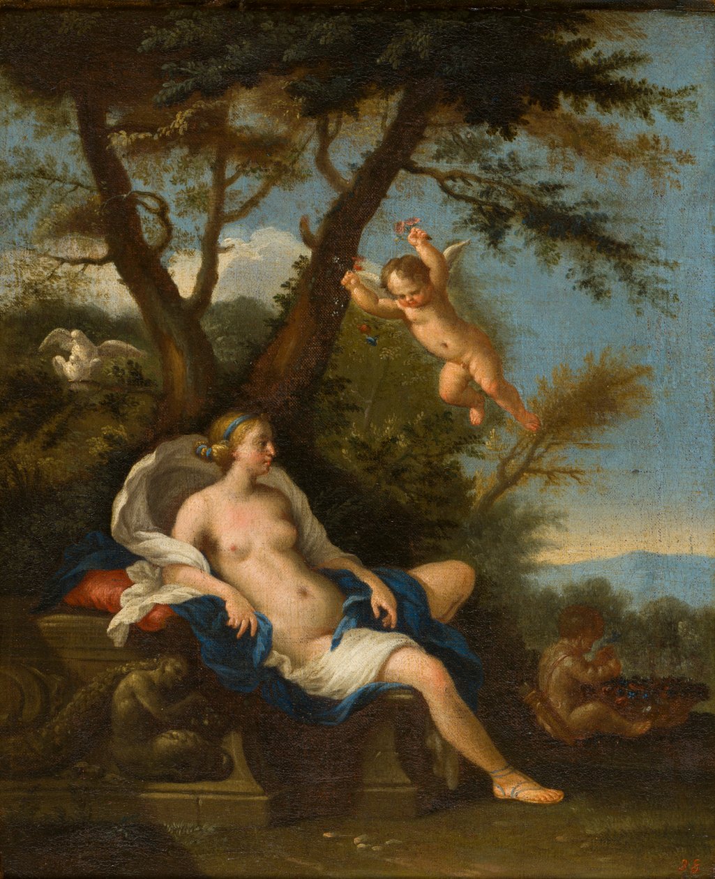 Venus i Cupido, c.1643-94 (oli sobre tela)finès tekijältä Filippo Lauri