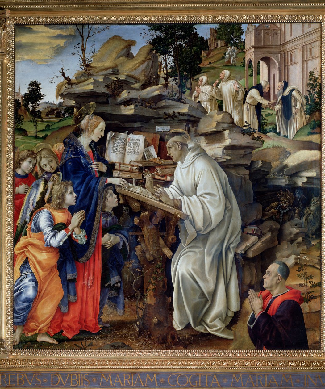 Neitsyt ilmestys Pyhälle Bernardille - öljy paneelille tekijältä Filippo Lippi