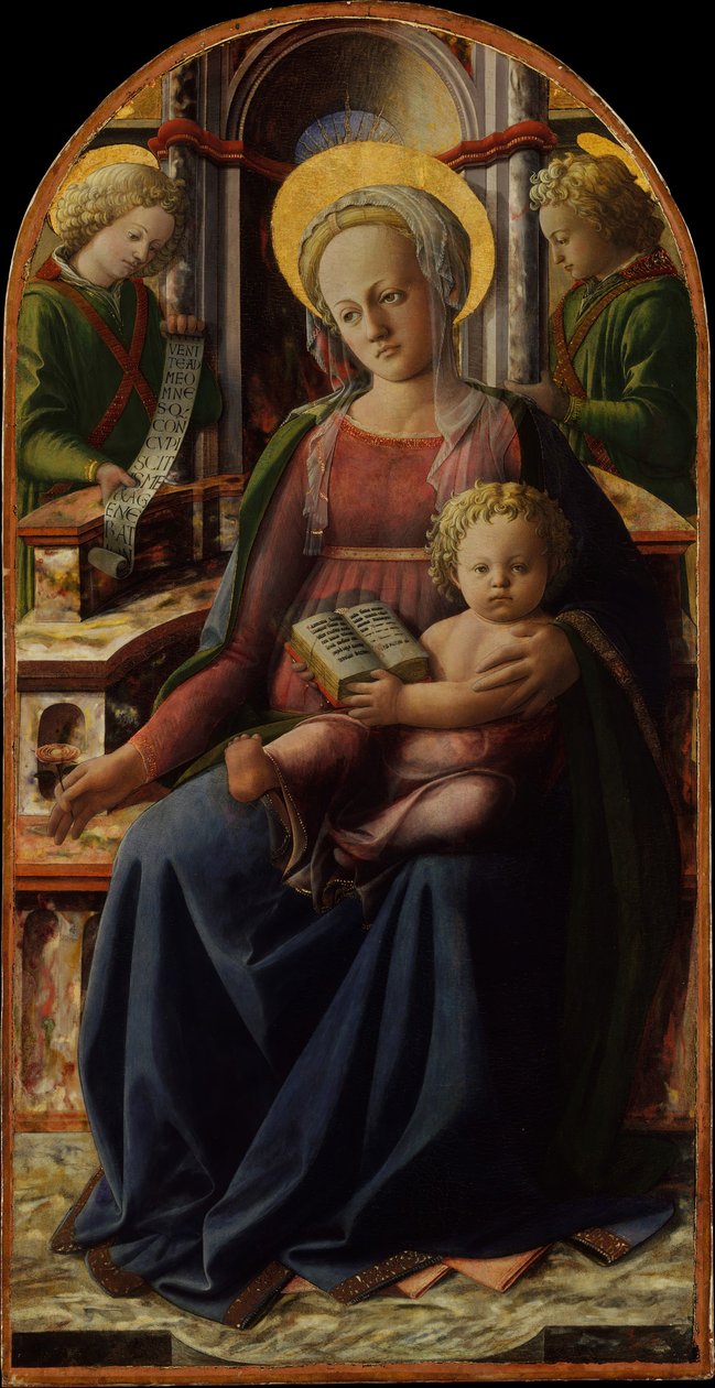 Madonna ja lapsi istuu kahden enkelin kanssa, n. 1440. tekijältä Fra Filippo Lippi