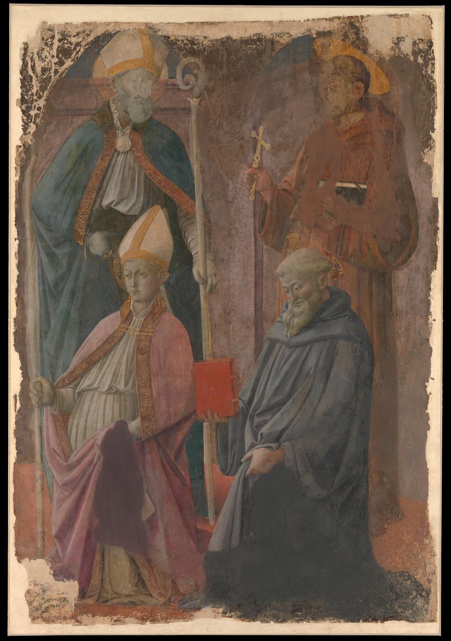 Pyhät Augustinus ja Franciscus, piispa pyhimys ja pyhä Benedictus. tekijältä Filippo Lippi
