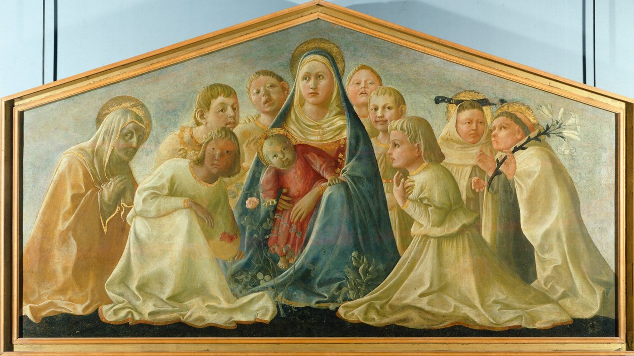 Trivulzio Madonna ou Madona da Humildade com Anjos e Santos Carmelitas de Filippo Lippi (ca 1406-1469), têmpera sobre painel, 85x168 cm finlandês tekijältä Filippo Lippi