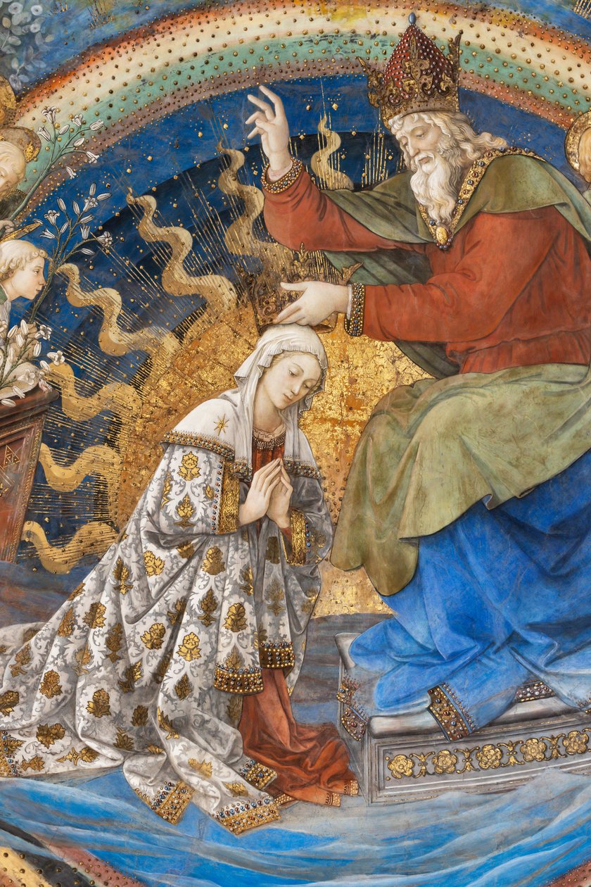 Neitsyt Maria ja Jumala, yksityiskohta Marian kruunauksesta tekijältä Filippo Lippi