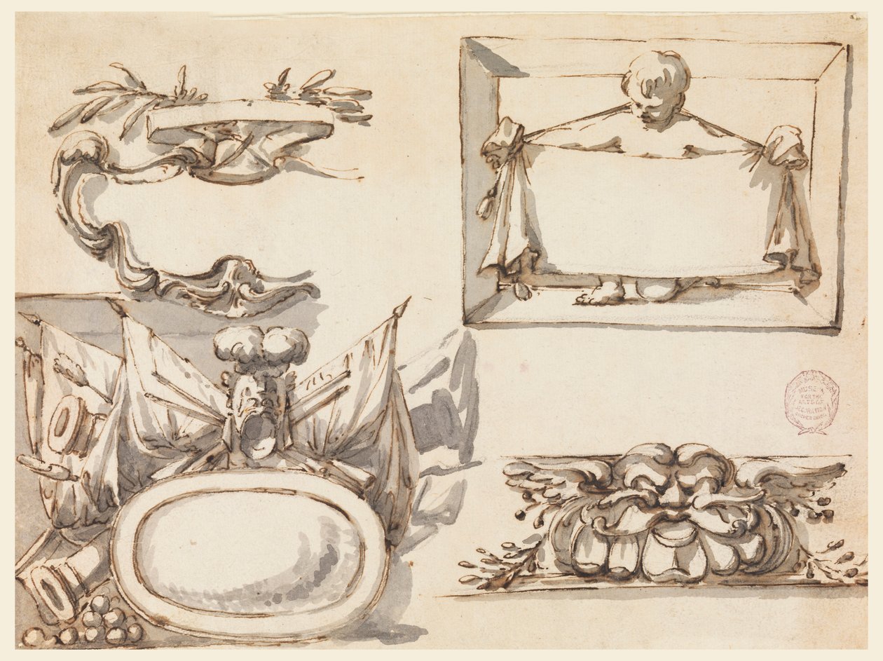 Piirustus, Vappu, pokaali, etiketti, friisin koristeaihe, 1750-75. tekijältä Filippo Marchionni