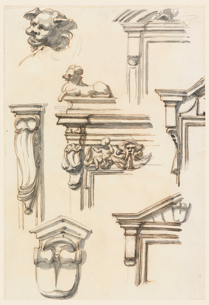 Piirustus, arkkitehtuurin tutkimus, 1750-75 tekijältä Filippo Marchionni