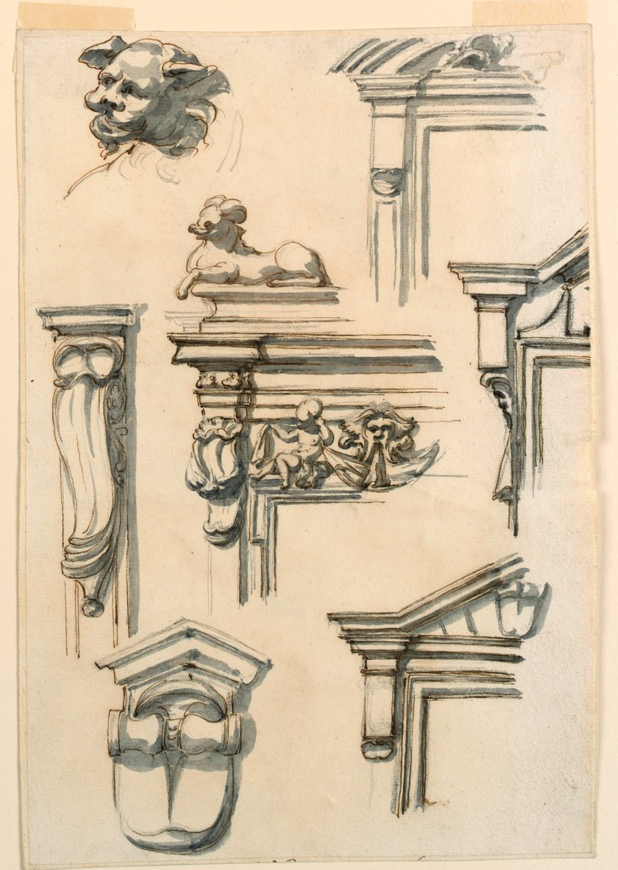 Piirustus, arkkitehtuurin tutkimus, 1750-75 tekijältä Filippo Marchionni