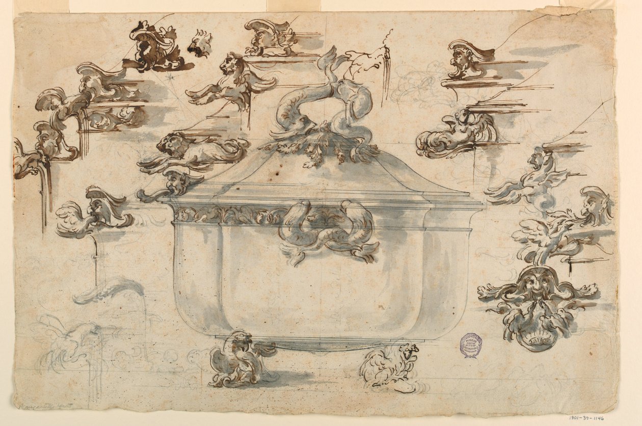 Piirustus, Hopeisen ruokalautasen mallit, 1769 tekijältä Filippo Marchionni