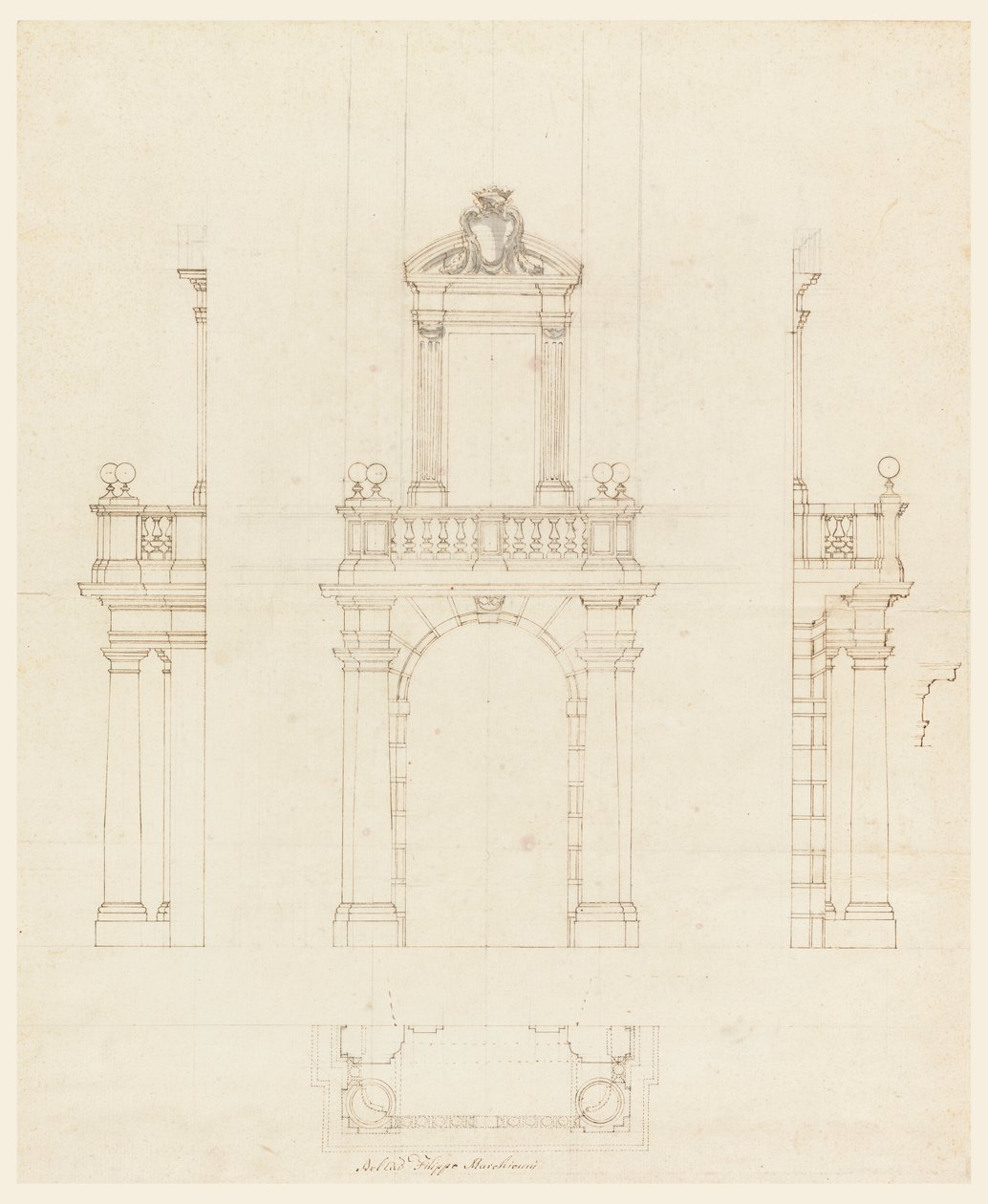 Piirustus, Ovikotelo ja oven karmi, 1750-75 tekijältä Filippo Marchionni