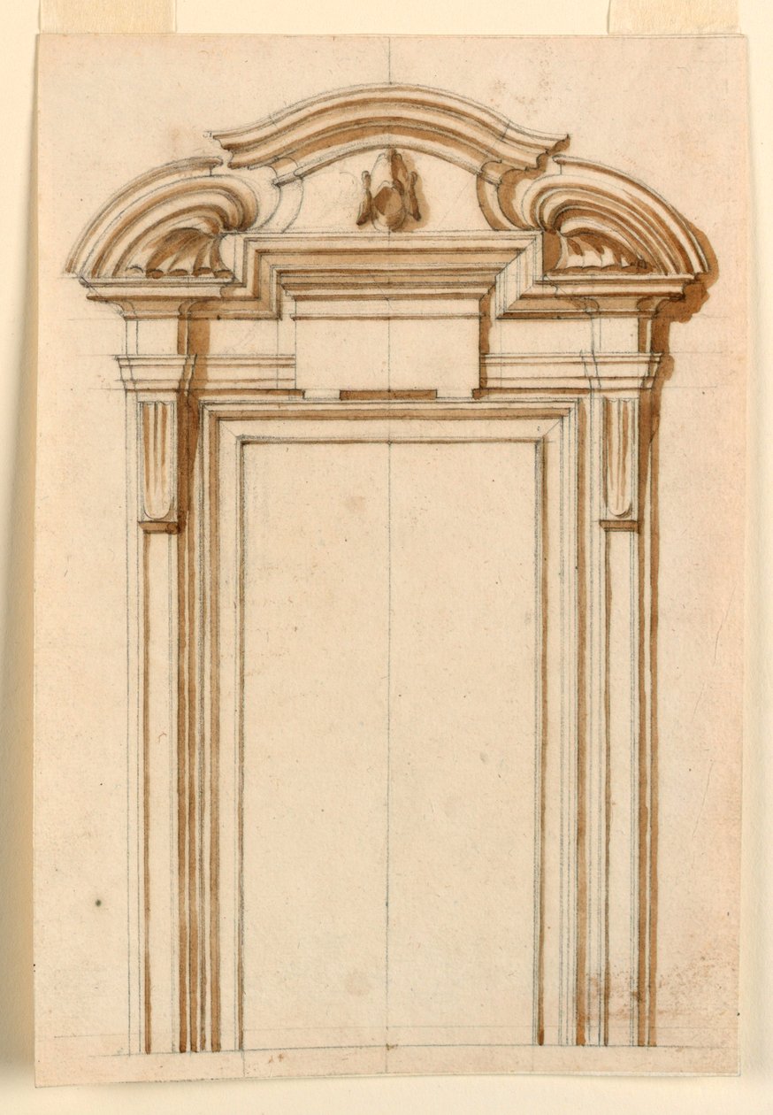 Piirustus, ovikotelon korkeusnäkymä, 1750-75 tekijältä Filippo Marchionni