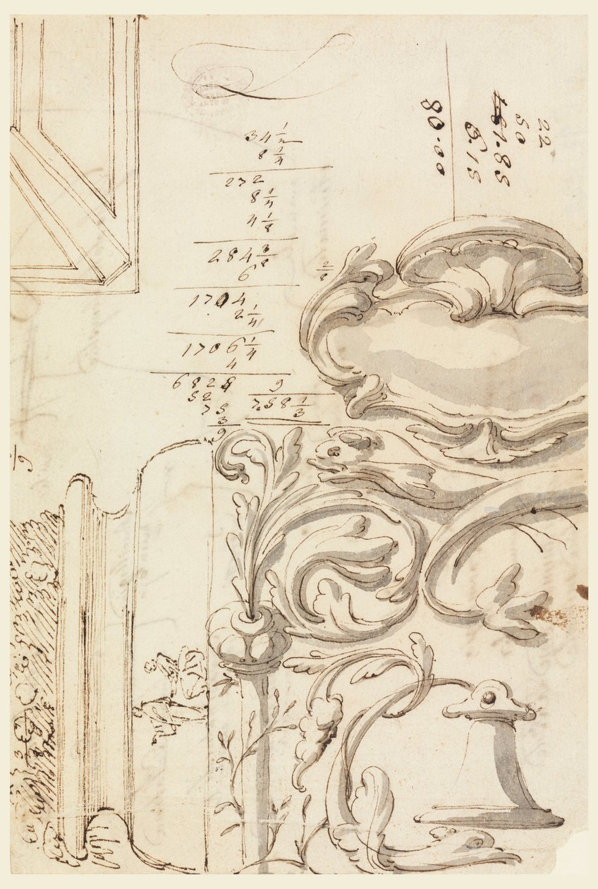 Piirustus, luonnoksia, n. 1750 tekijältä Filippo Marchionni