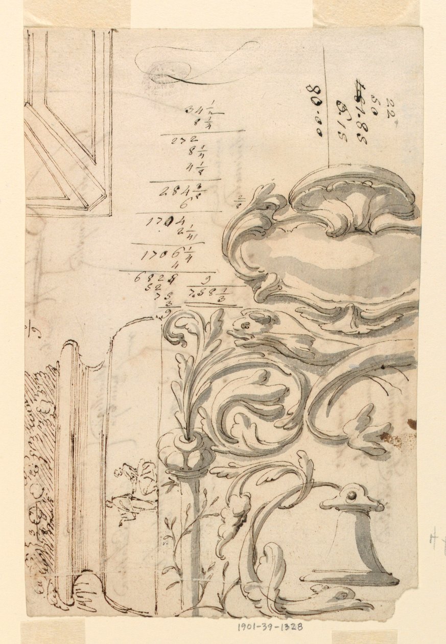 Piirustus, luonnoksia, n. 1750 tekijältä Filippo Marchionni
