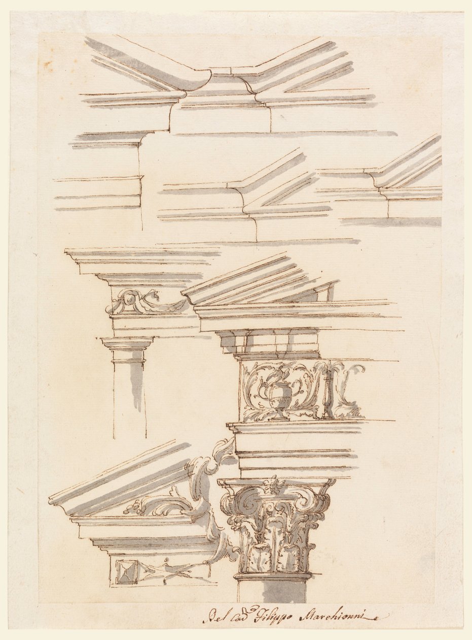 Piirustus, Opiskelua säleikköön ja sokkeliin, n. 1770. tekijältä Filippo Marchionni