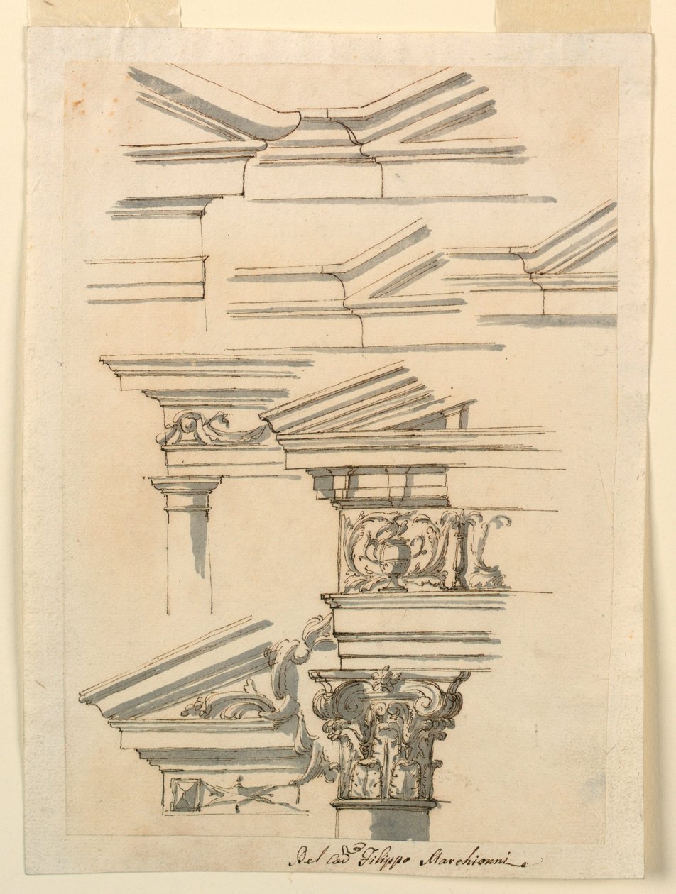 Piirustus, Opiskelua säleikköön ja sokkeliin, n. 1770. tekijältä Filippo Marchionni