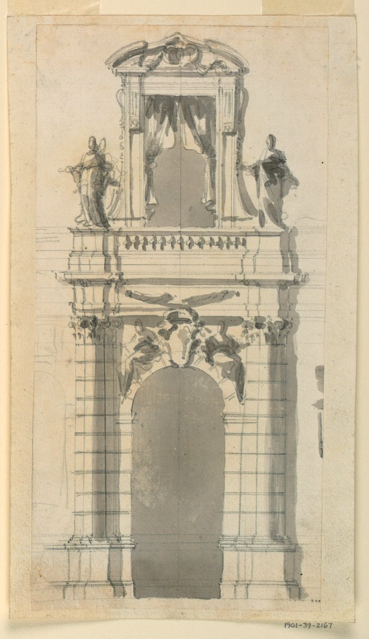 Piirustus, Kaupunginkartanon keskiosan alaosan korotus, 1770-85. tekijältä Filippo Marchionni