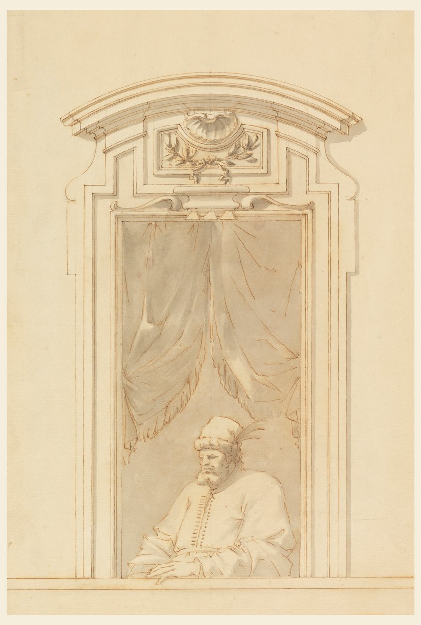 Piirustus, Ikkunalaatikko ja puolikas turkkilaishahmo, 1750-70 tekijältä Filippo Marchionni