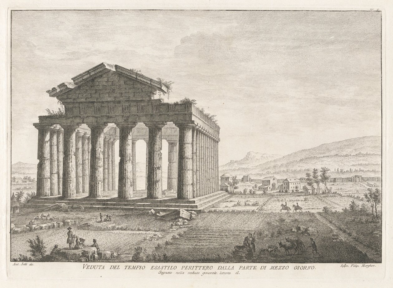 Vista del temple hexàstil perípter des del sud, des d