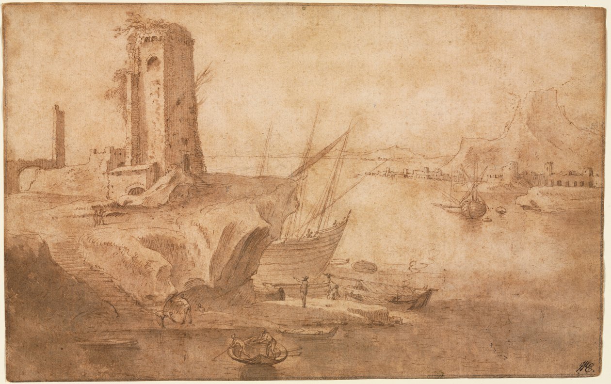 Maisema tornilla meren rannalla, 1600-1614. tekijältä Filippo Napoletano