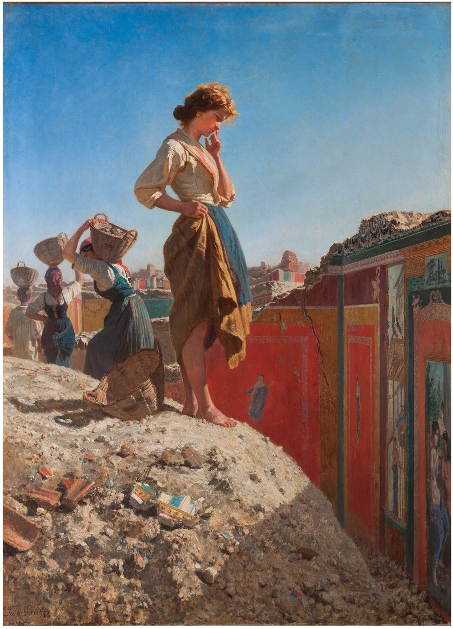 ""Pompejin kaivaukset, Italia"" (The excavations at Pompei, Italy) Filippo Palizzin (1818-1899) maalaus 1800-luku Yksityinen kokoelma tekijältä Filippo Palizzi