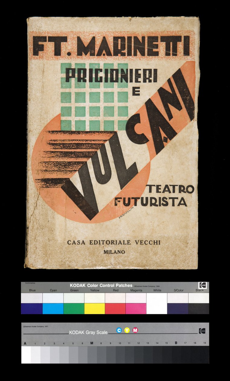 Futurismi: kansi "" Prisoners and Volcanoes "" 1927 (kaiverrus) tekijältä Filippo Tommaso Emilio Marinetti
