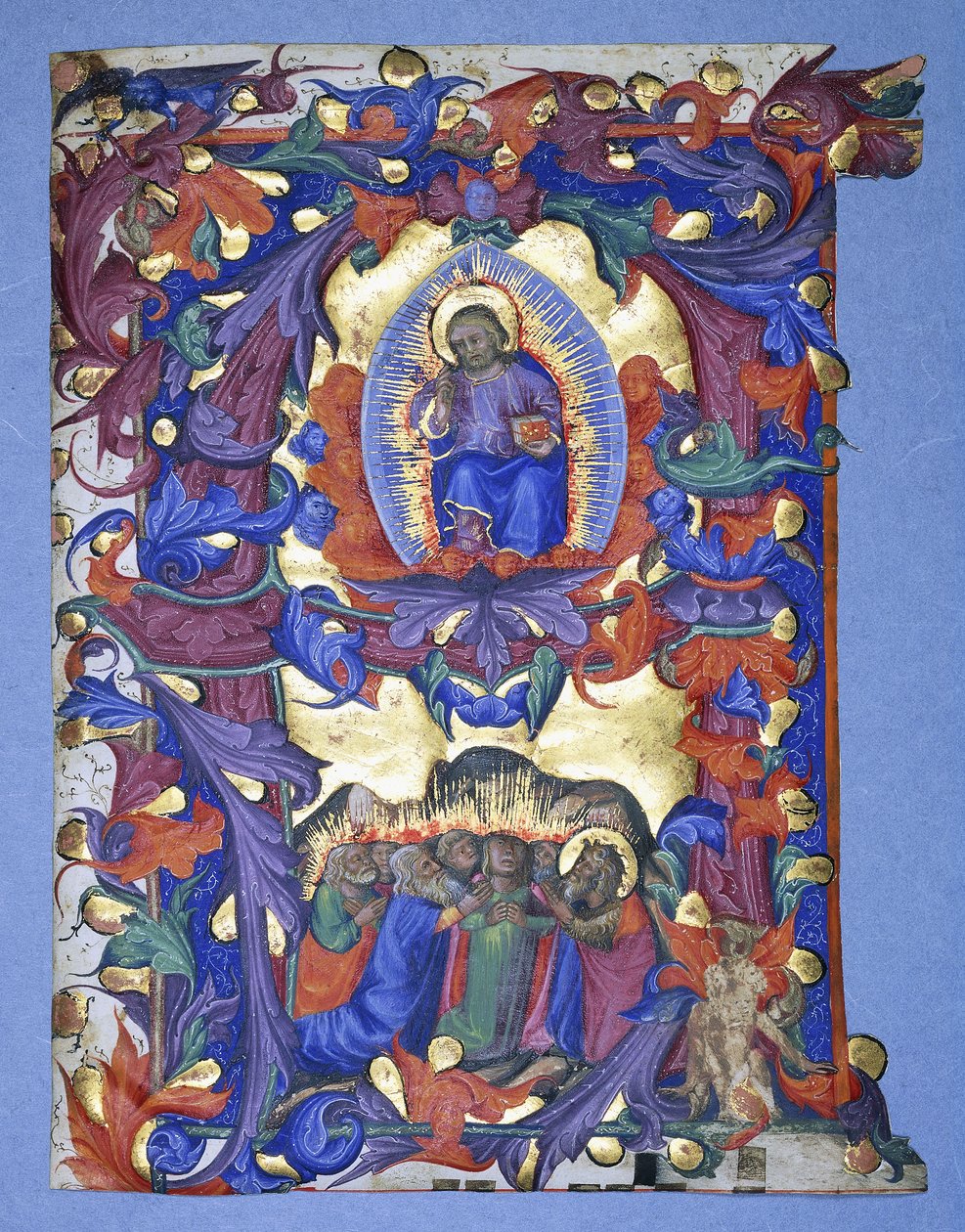 Suuri historiallinen "A", jossa on kuvaus Ascensionista, n. 1450 tekijältä Filippo di Matteo Torelli