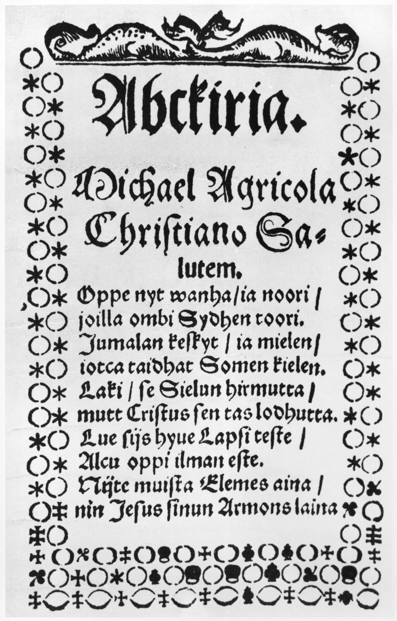 Mikael Agricolan (1508-57) aakkospohja (print) tekijältä Finnish School