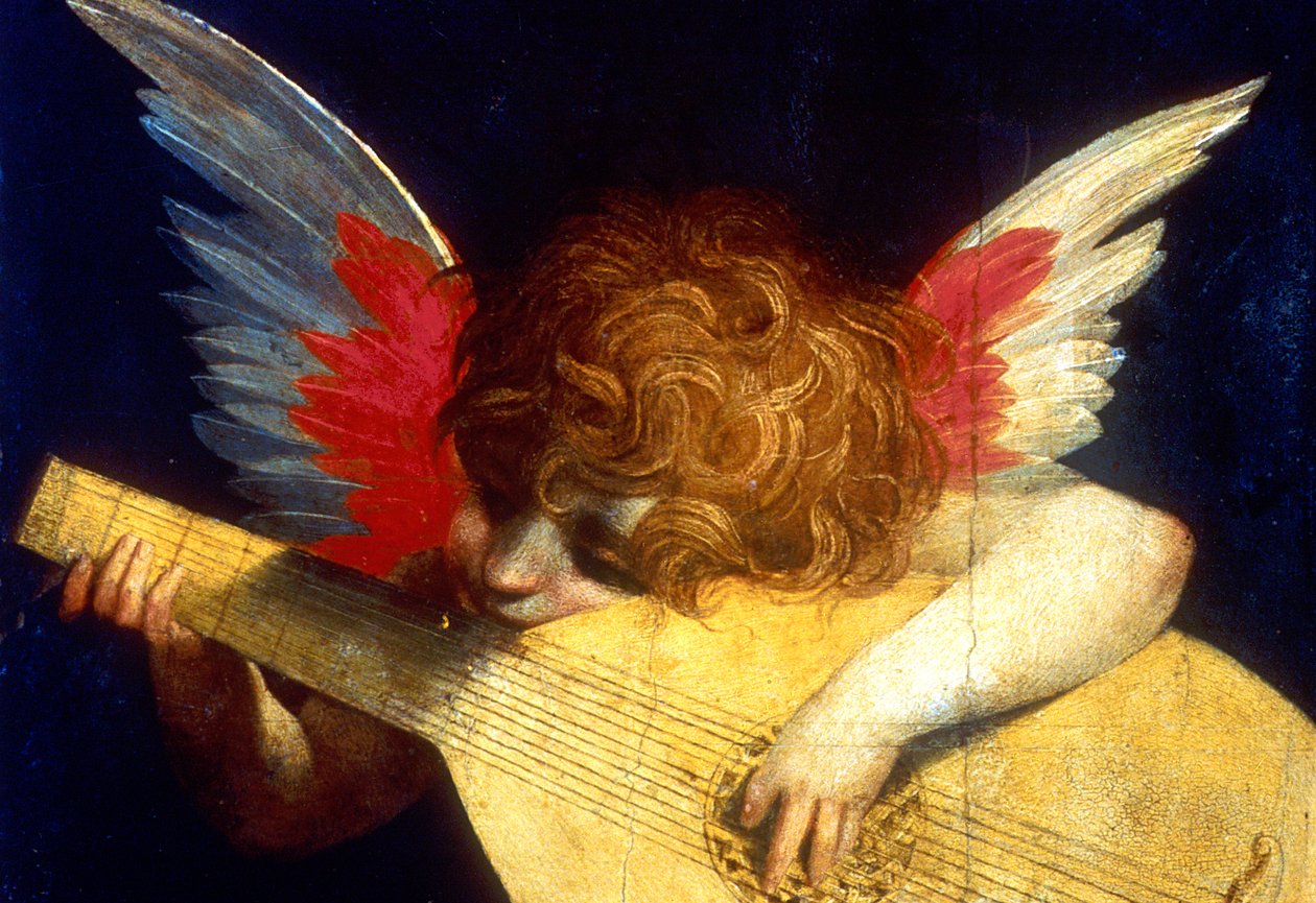 "Siivekäs putto soittamassa luuttua", 1500-luku tekijältä Fiorentino Rossi