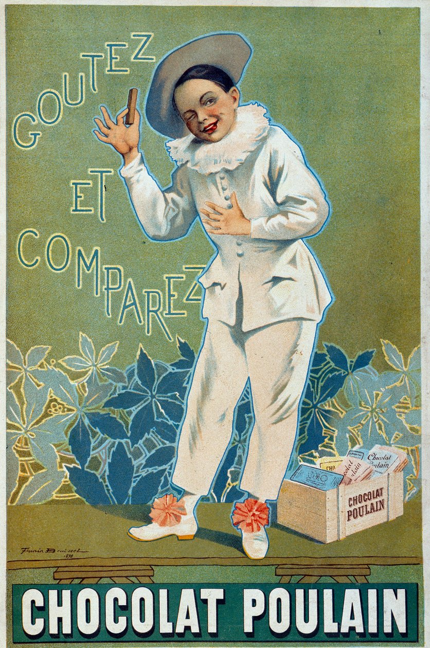 Firmin Etienne Bruissetin (1859-1925) julistemainos Chocolat Poulainista "" Maista ja vertaa"" tekijältä Firmin Bouisset
