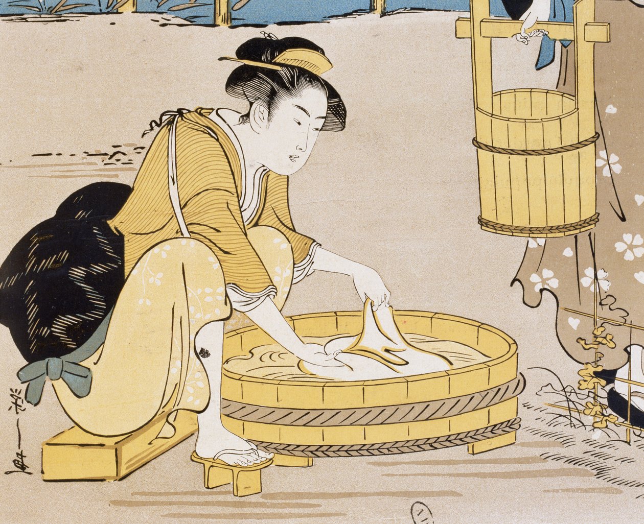 Naiset pesemässä joessa, kansi Firmin Gillot (1819-1872), Le Japon Artistique (japanilainen taide), Siegfried Bingin (1838-1905) keräämät taide- ja teollisuusasiakirjat, kuukausijulkaisu heinäkuu 1889, Ranska tekijältä Firmin Gillot