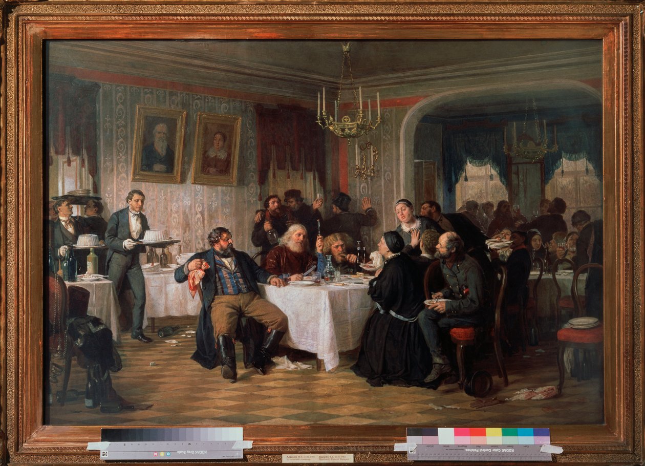 Kauppiaan hautajaiset - Firs Sergeevich Zhuraviev (1836-1901) maalaus, öljy kankaalle, noin 1870, venäläinen taide 1800-luku - Valtion Tretjakovin galleria, Moskova tekijältä Firs Sergeevich Zhuravlev