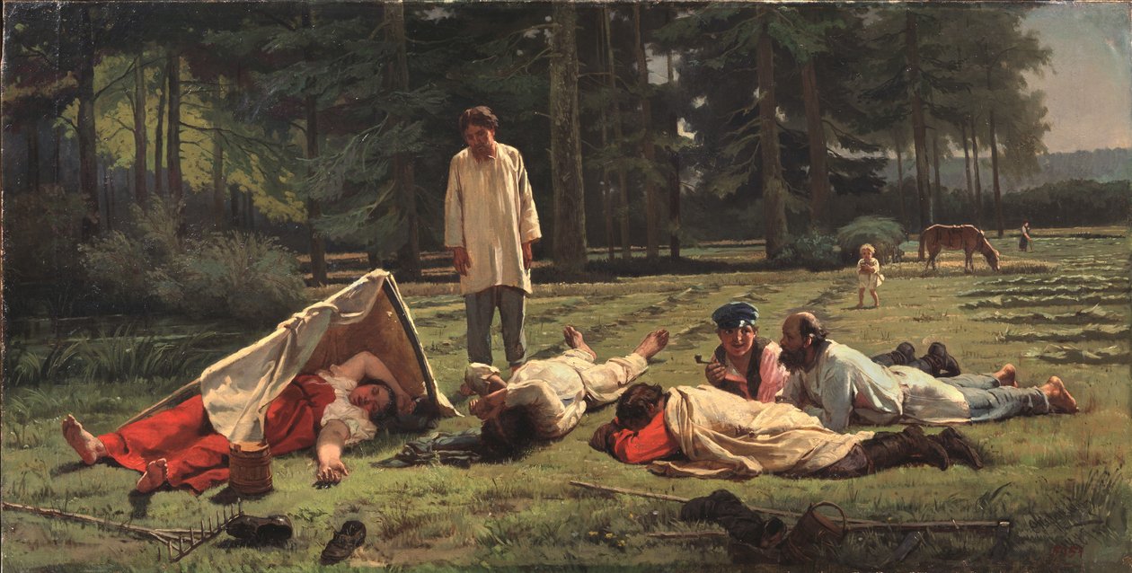 Lepo heinänkorjuussa, 1887 tekijältä Firs Sergeevich Zhuravlev