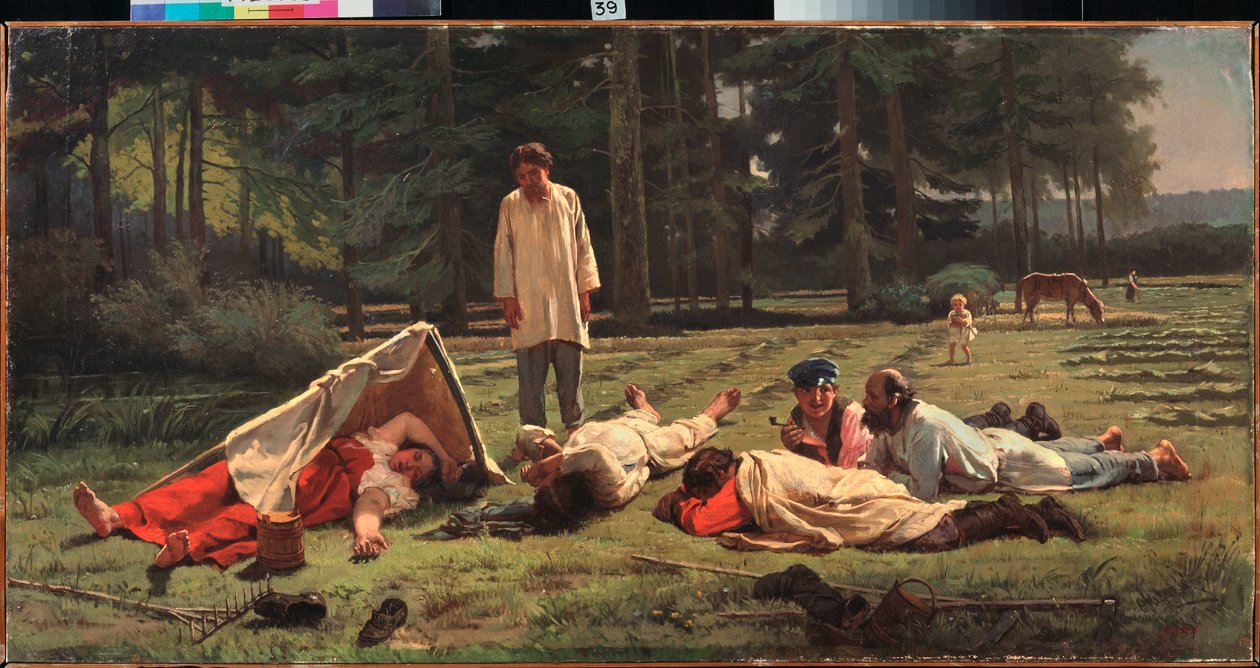 Lepo heinänkorjuussa - Firs Sergeevich Zhuraviev (1836-1901) maalaus öljy kankaalle tekijältä Firs Sergeevich Zhuravlev