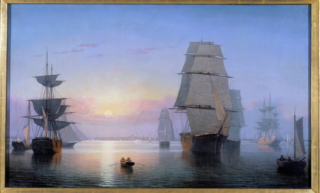 Bostonin satama laskevassa auringossa vuonna 1850 Maalaus Fitz Hugh Lane (1804-1865) 1850 Yksityinen kokoelma tekijältä Fitz Henry Lane
