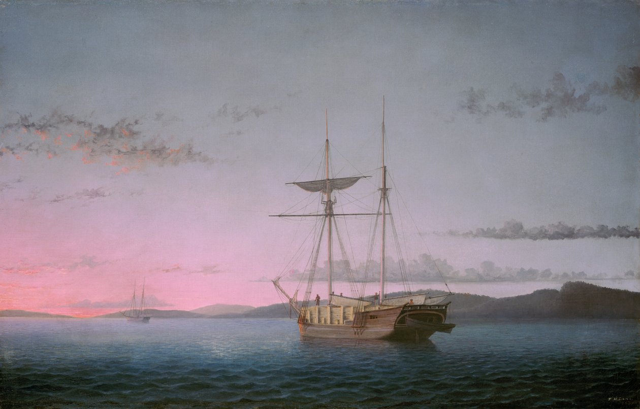 Puukuunarit illalla Penobscot Bayllä tekijältä Fitz Henry Lane