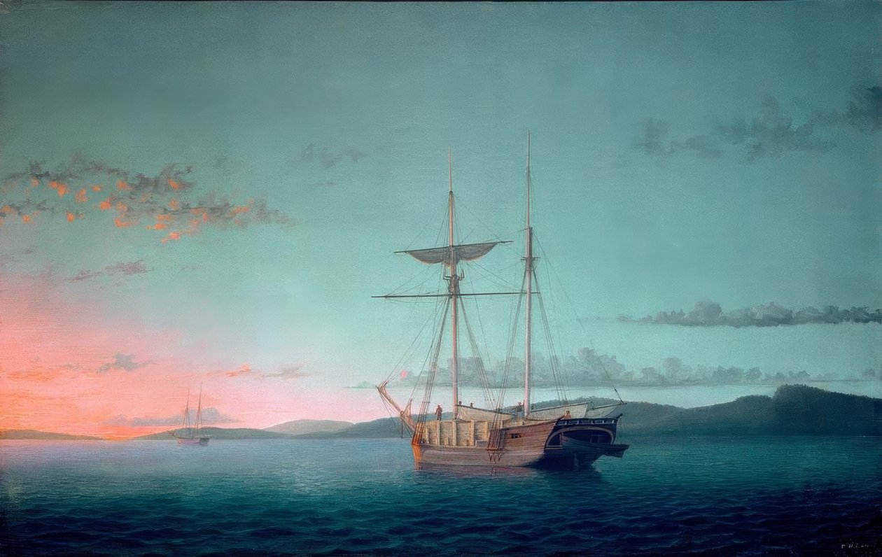 Puukuunarit illalla Penobscot Bayllä tekijältä Fitz Henry Lane