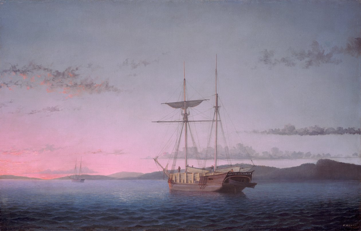 Puukuunarit illalla Penobscot Bayllä tekijältä Fitz Henry Lane
