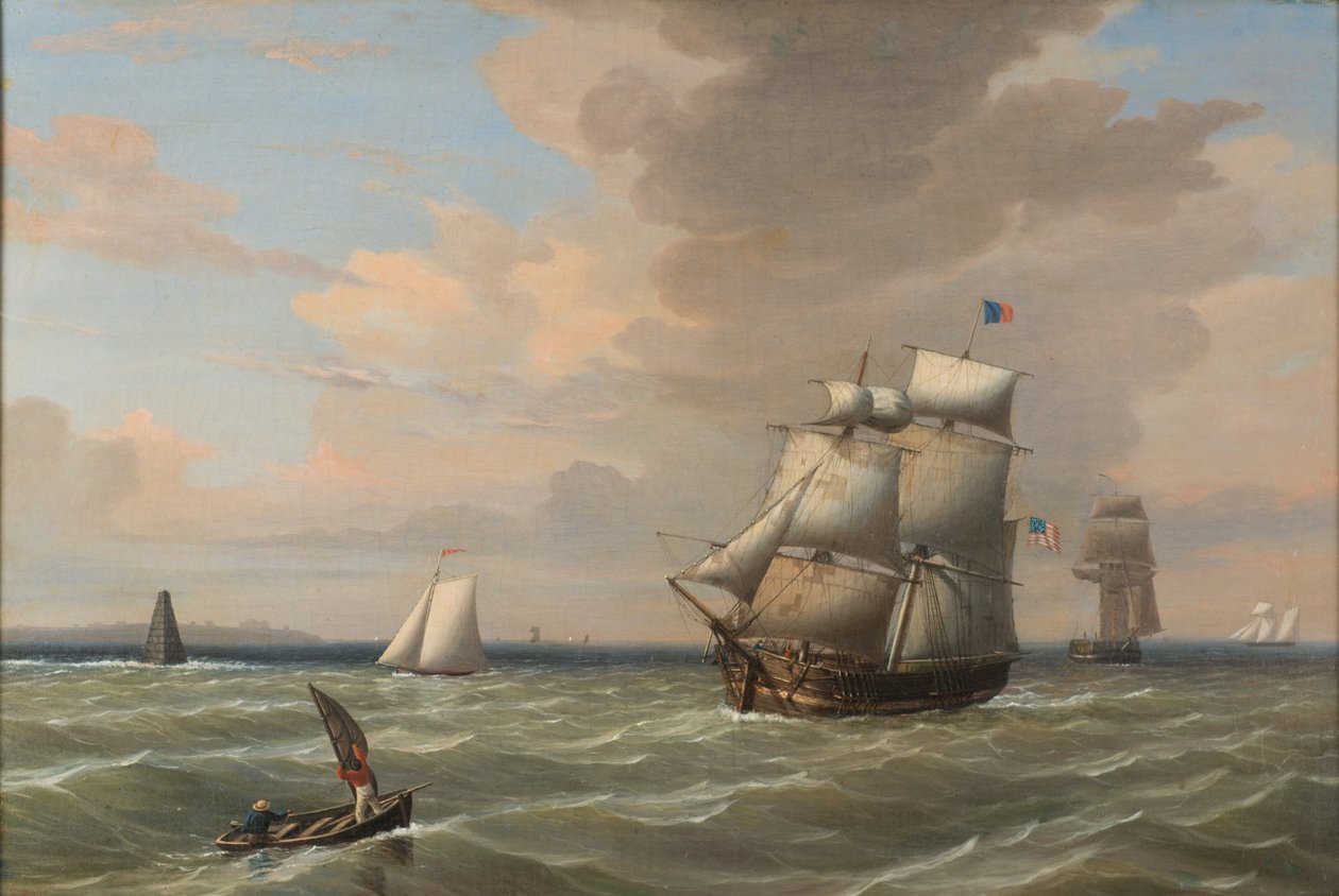 Laivat lähtevät Bostonin satamasta, 1847 tekijältä Fitz Henry Lane