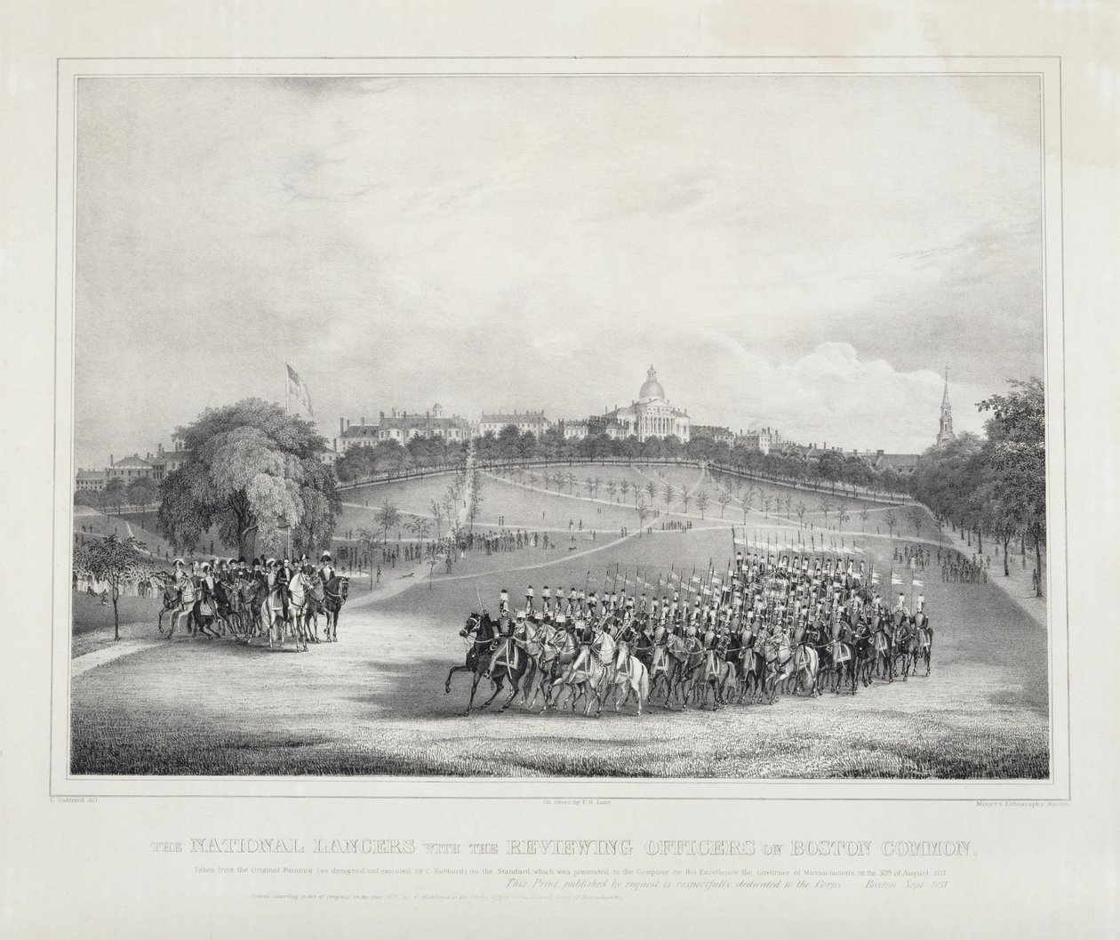 National Lancers yhdessä Boston Commonin tarkastusvirkailijoiden kanssa tekijältä Fitz Henry Lane