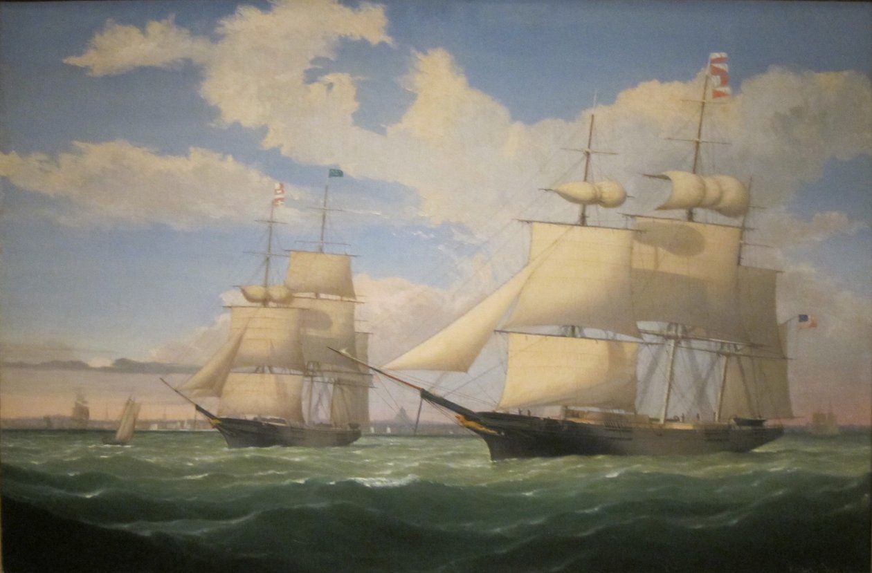 Laivat "Winged Arrow" ja "Southern Cross" Bostonin satamassa. tekijältä Fitz Henry Lane