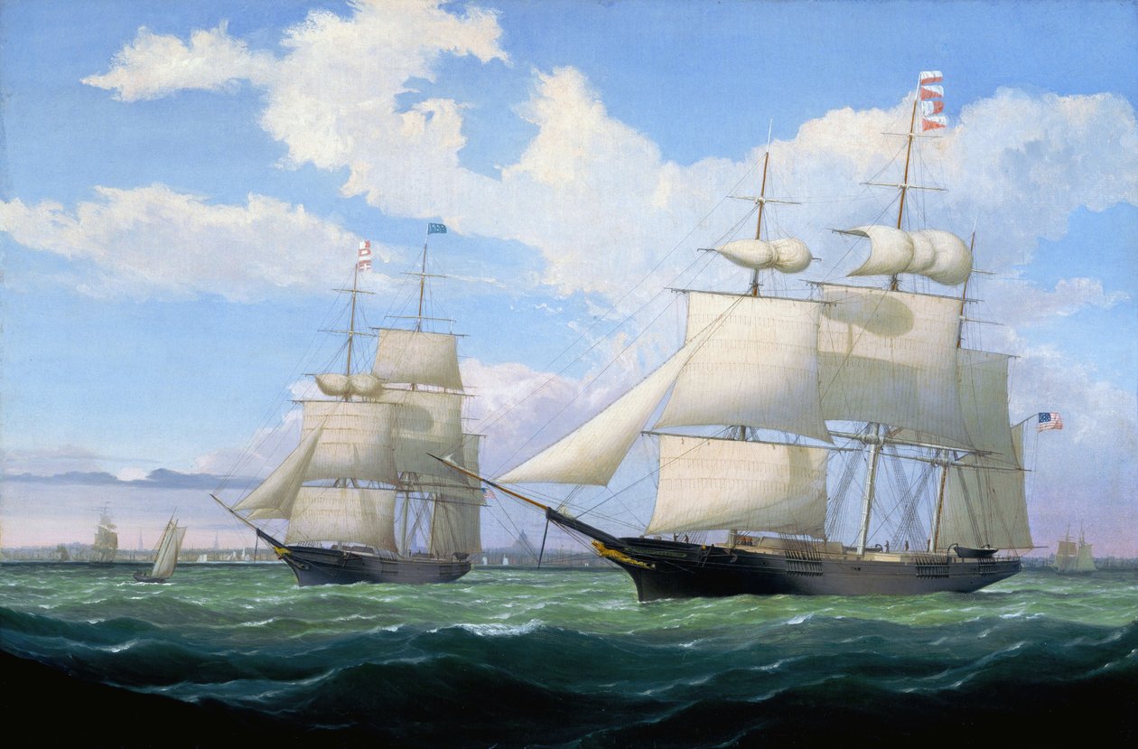 Laivat "Winged Arrow" ja "Southern Cross" Bostonin satamassa tekijältä Fitz Henry Lane