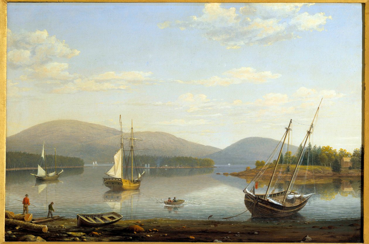Näkymä Somesin satamasta Mainen osavaltiossa Yhdysvalloissa Hugh Lane Fitzin (1804-1865) maalaus 1850 Yksityinen kokoelma tekijältä Fitz Henry Lane
