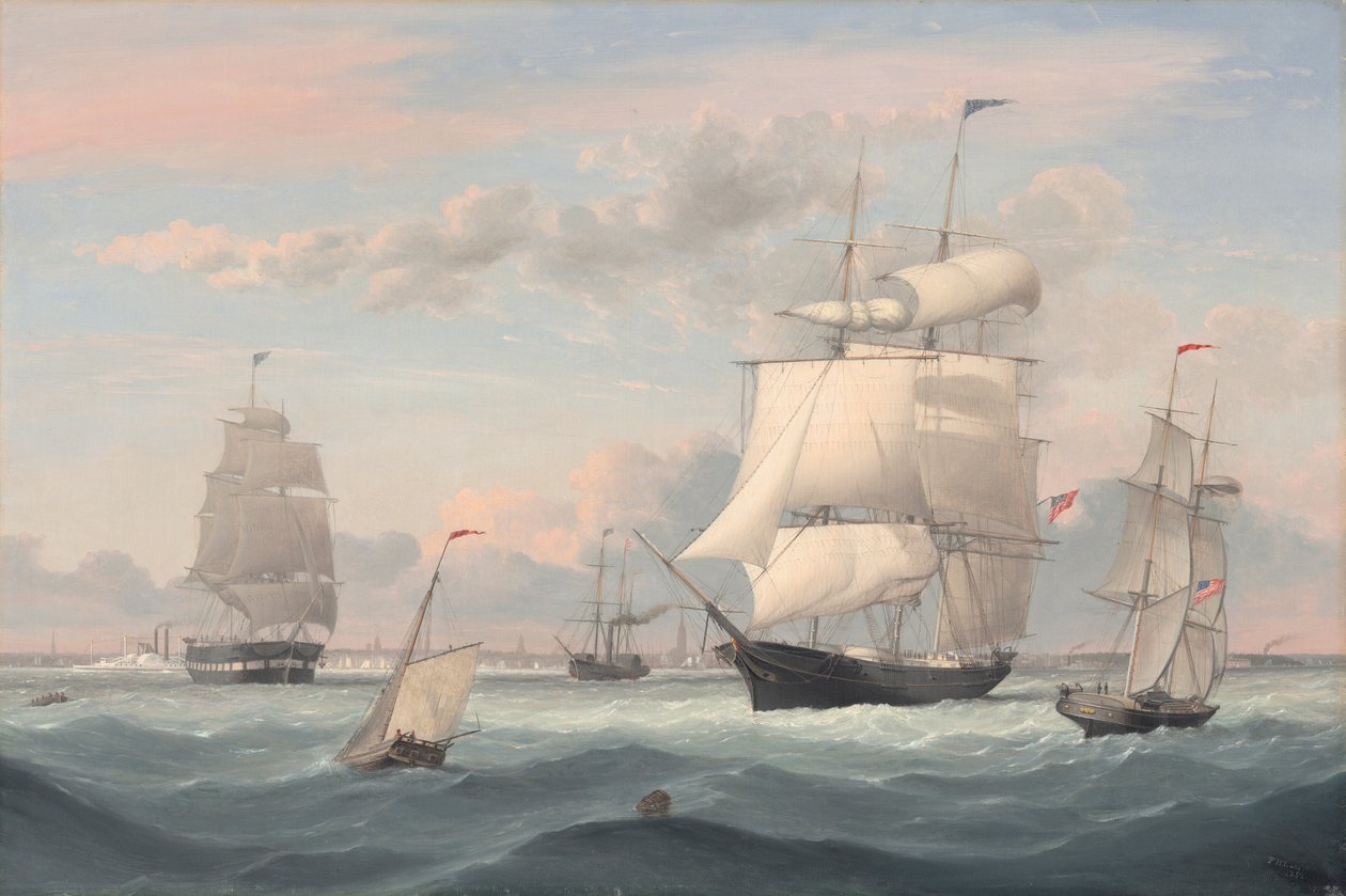 New Yorkin satama, 1852. tekijältä Fitz Hugh Lane