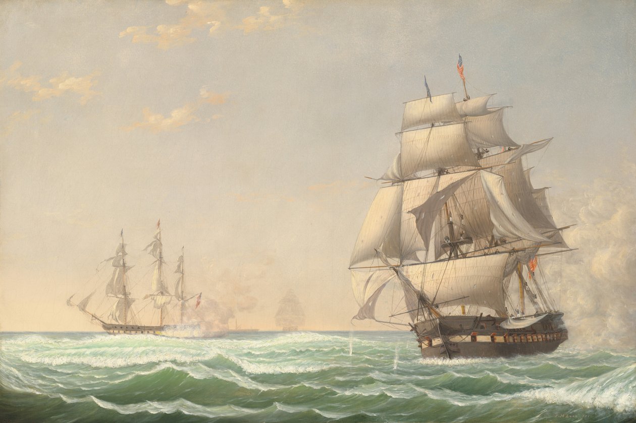 Yhdysvaltain fregattipresidentti ottaa mukaan brittilentueen, 1815, 1850. tekijältä Fitz Hugh Lane
